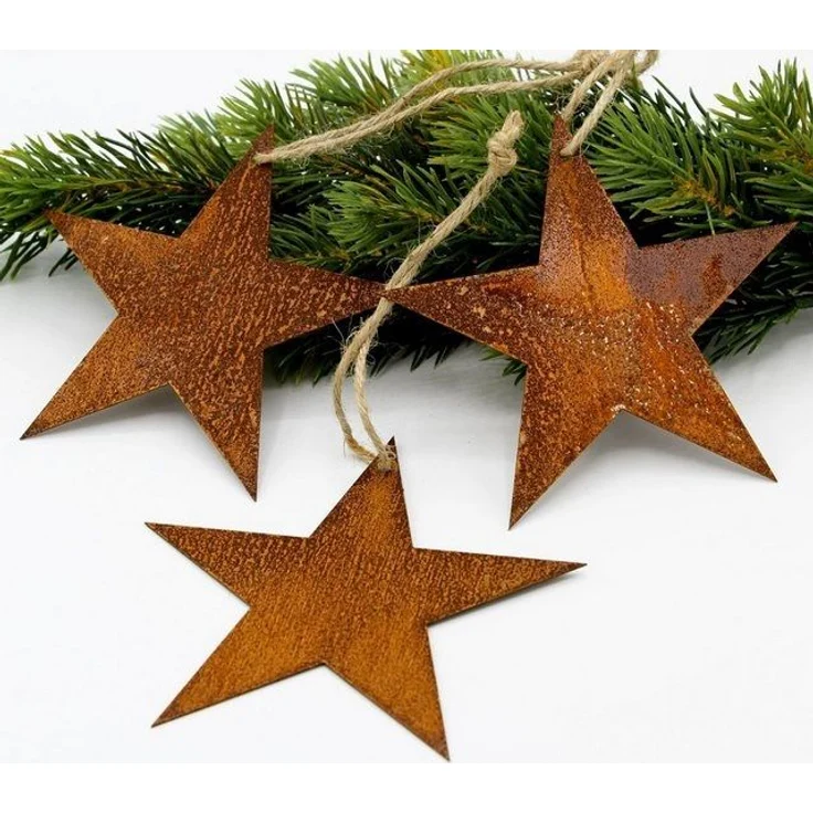 LB H&F Lilienburg Weihnachtsbaumkugel 3er SET Anhänger Weihnachtsbaum Stern Sterne Deko Weihnachten Rost, Weihnachtsanhänger Christbaumschmuck Gartendeko Winter rostig – Bild 2