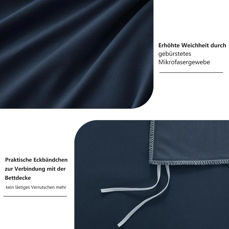 Bettwäsche Set 155x220 Blau Mikrofaser Reißverschluss Haptik Weich – Bild 6