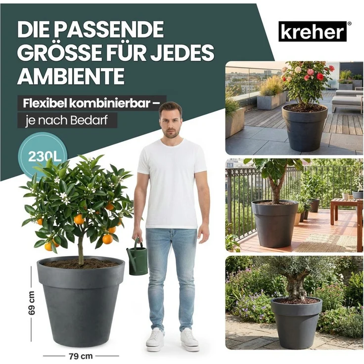 Kreher Pflanzkübel Set 'LIKE' XXL + XL - rollbar - aus Kunststoff - UV-beständig