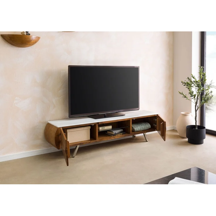TV-Board Akazie 184x40x45 natur lackiert / Marmor weiß MONTREAL #122 – Bild 5