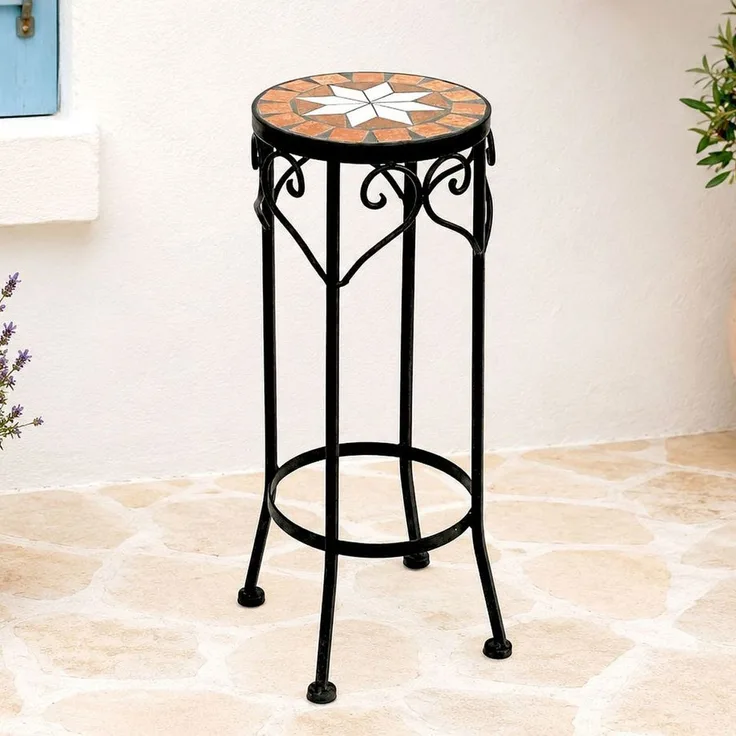 DanDiBo Blumenhocker Mosaik Rund 46 cm Blumenständer 12011 Beistelltisch Pflanzenständer Mosaiktisch