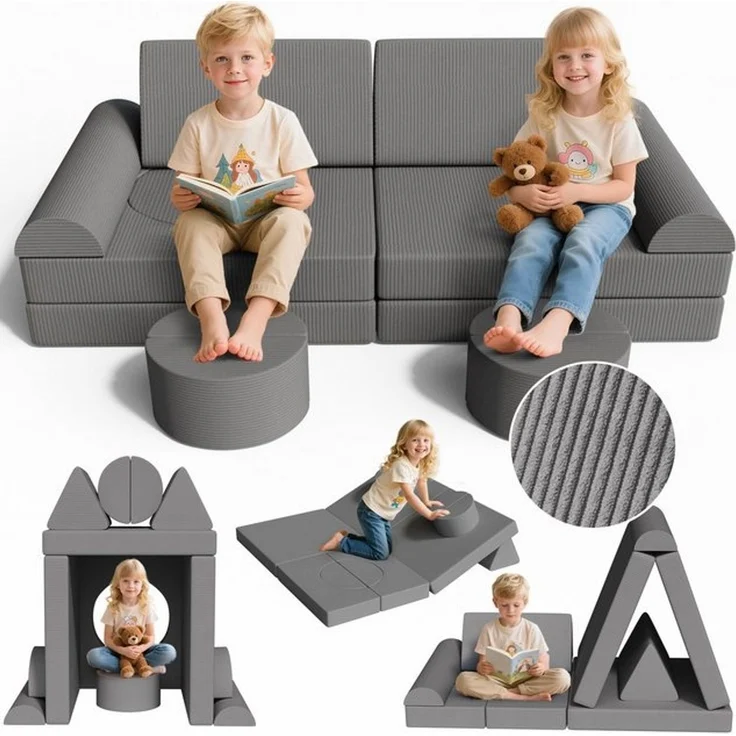 TLGREEN Kindersofa Spielsofa Cord, 15-Teiliges Modulare Kinderspielcouch, Kindersofa-Bausteine, Spielsofa für Kinder, kreatives Spielen für Kuschelecke im Kinderzimmer – Bild 4