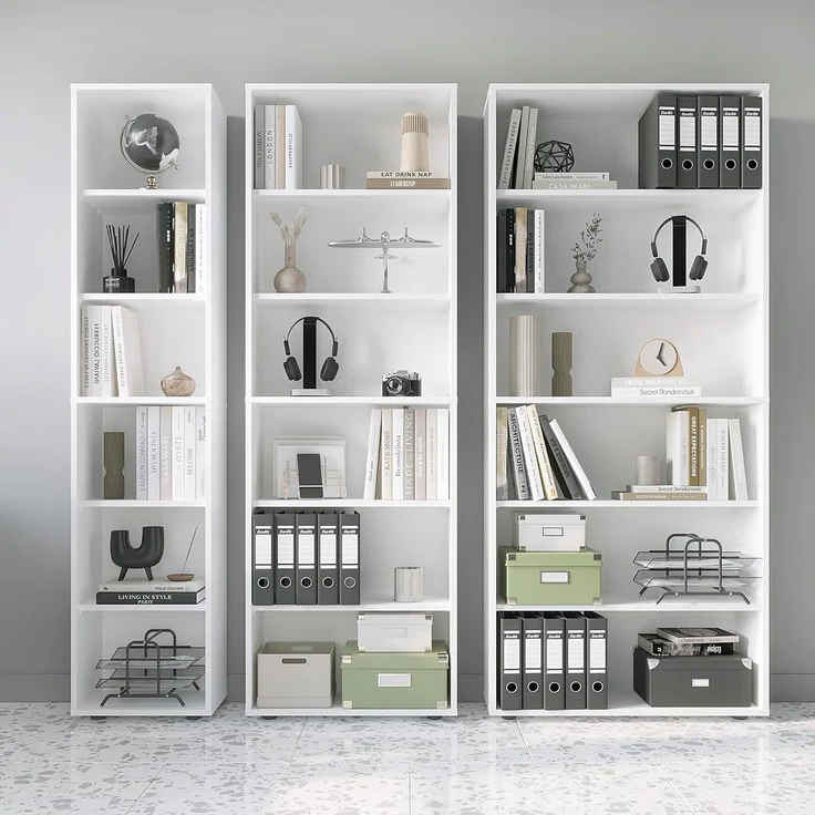 KOMTO Bücherregal Lumo 80 cm breit Regal mit 3, 4, 6 Ebenen und Höhenverstellbare Regale, Aufbewahrungsregal Bookshelf Weiß – Bild 7