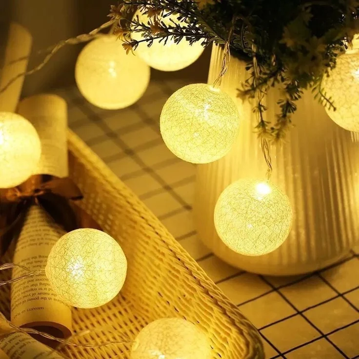 ABC LED-Lichterkette mit Baumwollkugeln, 2er-Pack, batteriebetrieben, 3 m – Bild 1