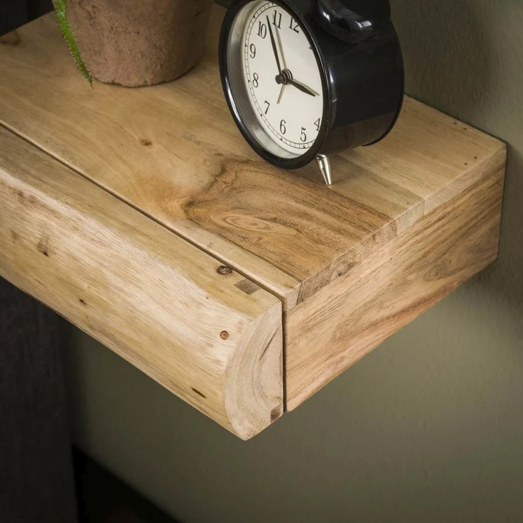 Nachttisch Trinibula aus massiver Akazie, modern, 1 Schublade, natur, 2er-Set, 30 cm – Bild 4