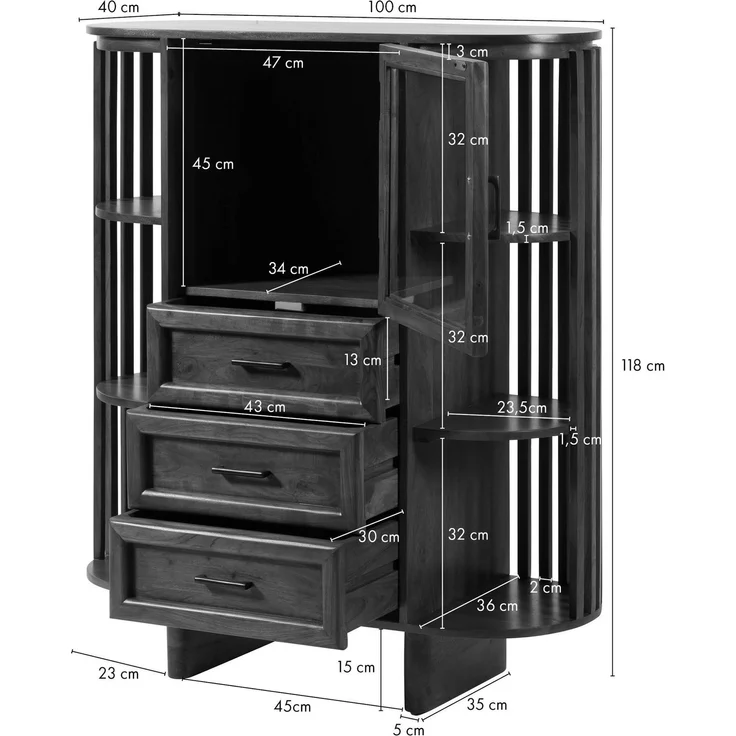 Highboard Akazie 100x40x118 natur lackiert MADRID #60 – Bild 8