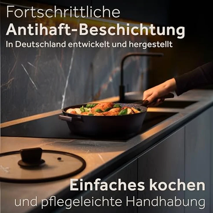 ZWIEGER Große Pfanne mit Deckel 28cm – Schmorpfanne 28 cm hoher Rand, Aluguss, vollflächiger Edelstahlboden, für alle Herdarten (inklusive Induktion) geeignet – Antihaft, PFOA- & PFOS-frei – Bild 5