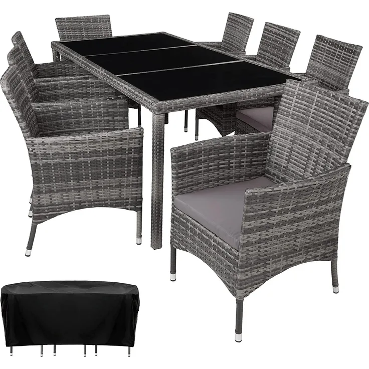 tectake Sitzgruppe Rattan Sitzgruppe, (Set, 9-tlg), für 8 Personen