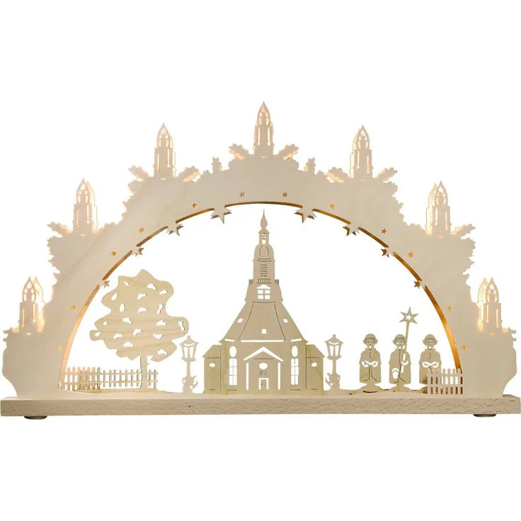Weigla Schwibbogen Seiffener Kirche, Lichterbogen aus Holz, NATUR, Made in Germany (1-tlg), Erzgebirge garantiert, Weihnachtsdeko Innen, Weihnachtsbeleuchtung