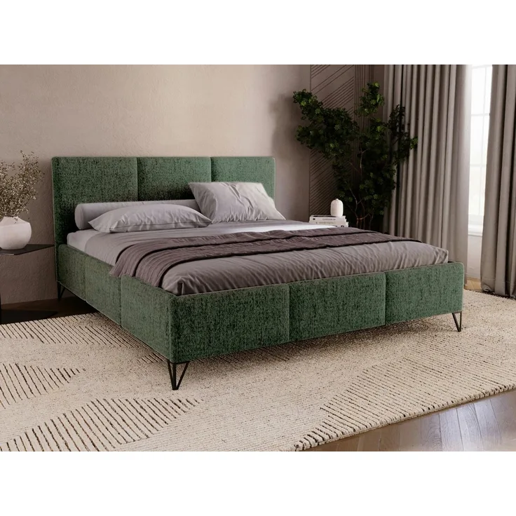 Compleo Polsterbett auf hohen Füße, geflechtartiger Stoff im Retro-Stil, Designerbett