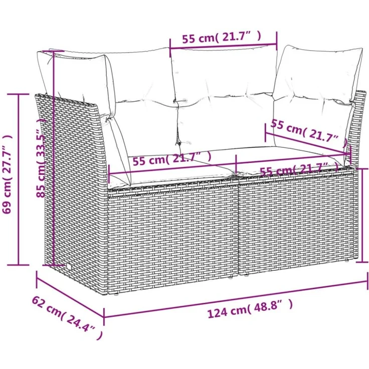 vidaXL Gartensofa 2-Sitzer mit Kissen Grau Poly Rattan 366137 – Bild 7