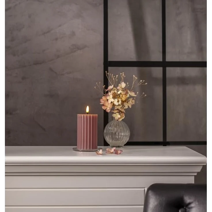 Star LED Echtwachs Stumpenkerze mit Timer, 7,5 x 15 cm, altrosa – Bild 4