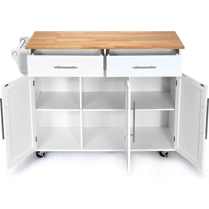 COSTWAY Kuechenwagen auf Rollen, Servierwagen Kueche, Kuechentrolley mit Schubladen, Beistellwagen weiss – Bild 4