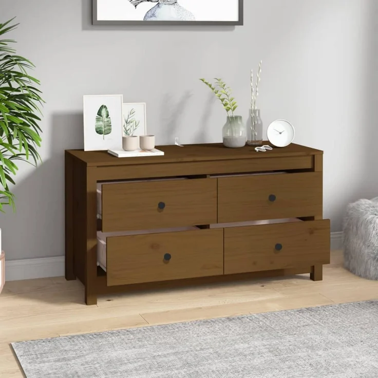 Beistellschrank, Büroschrank, Sideboard Honigbraun 100 x 40 x 54 cm Massivholz Kiefer – Bild 6