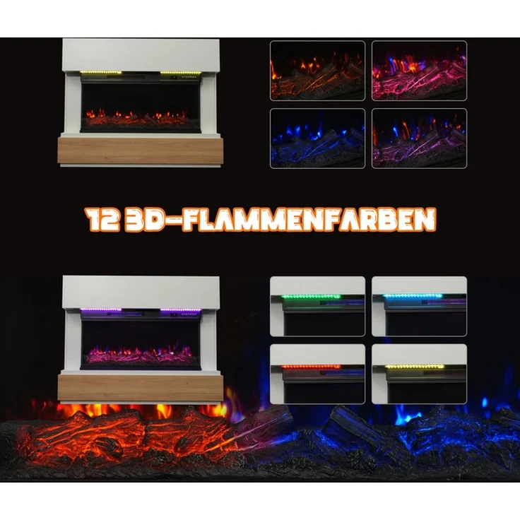 HOMAVO Elektrokamin mit Schrank, 36" 1000/2000W Elektrokamin mit Heizung, 3D-Flammeneffekt, Schrankgröße: 117 x 20 x 95,5 cm, LED-Leiste, Fernbedienung – Bild 4