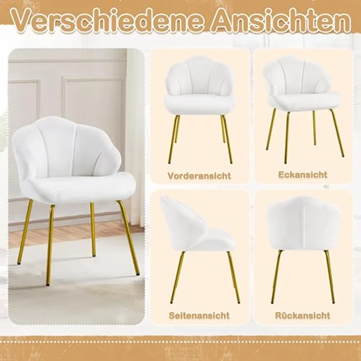 Yaheetech Sessel Loungesessel in Muschelform, Ohrensessel modern, Polsterstuhl mit Metallbeinen, Polyester, für Wohnzimmer/Schminktisch/Schlafzimmer, Weiß – Bild 9