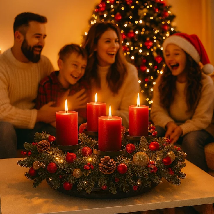 BURI Adventskranz Metallschale Schwarz Ø 36 cm | Moderner Adventskranz aus Drahtgeflecht mit 4 Kerzenhaltern | Adventskorb | Stilvolle Weihnachtsdeko – Bild 2
