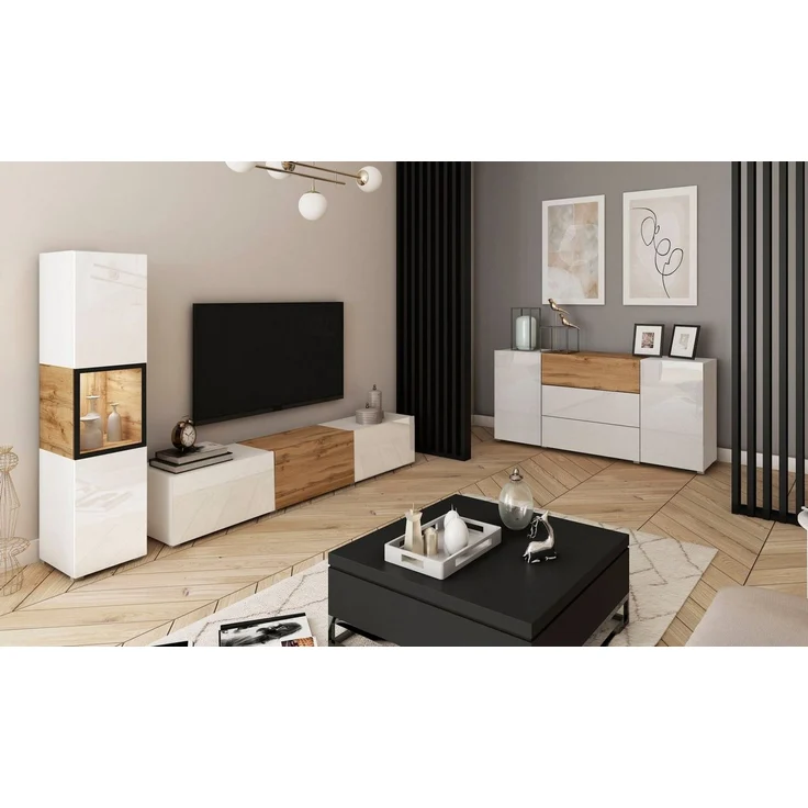 INOSIGN Wohnwand BERLIN I, (Komplett-Set, 2-St), moderne grifflose Mediawand Breite 220 cm, Vitrine mit Verglasung – Bild 4