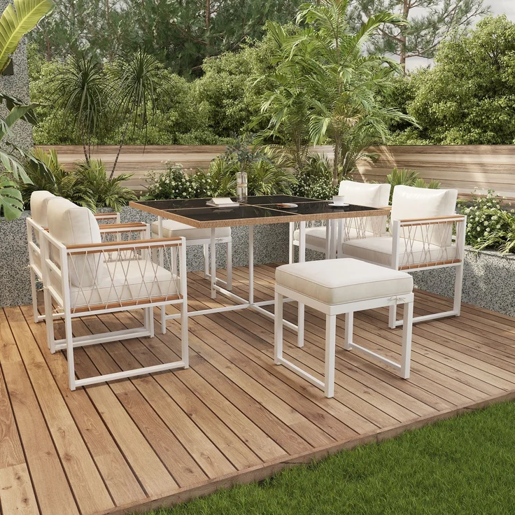 LVHOM 7-tlg. Garten-Essgruppe, Gartenmöbel Set mit Kissen, Gartenlounge-Set Akazie, Sitzgruppe Polyrattan, Loungeset Balkonset für 6 Personen – Bild 9