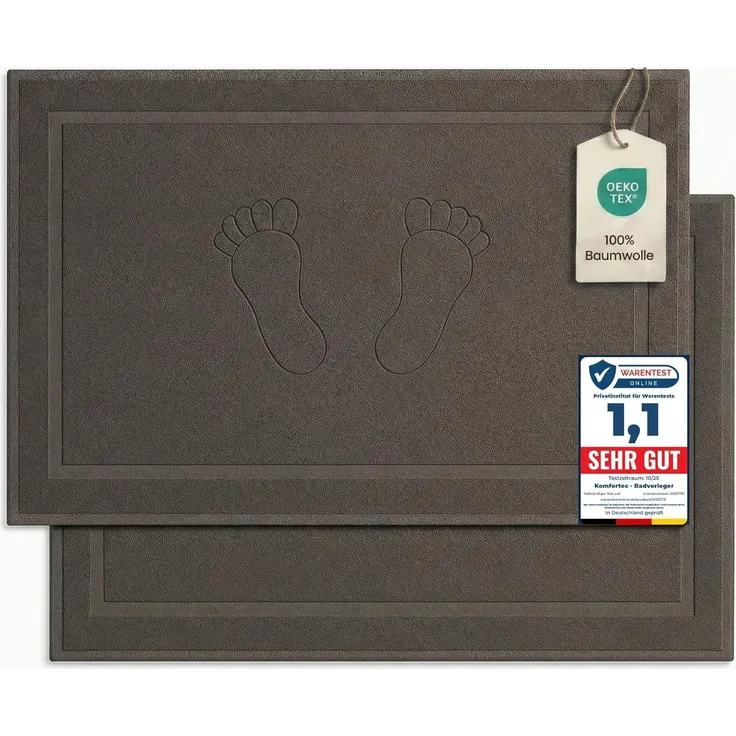 Komfortec Badvorleger Set 2 Teilig, Frottee Duschvorleger, Waschbar Duschmatte & Badteppich, 800 g/m² &100% Baumwolle, Saugfähig & Schnelltrocknend, 50x80 cm, Anthrazit Grau