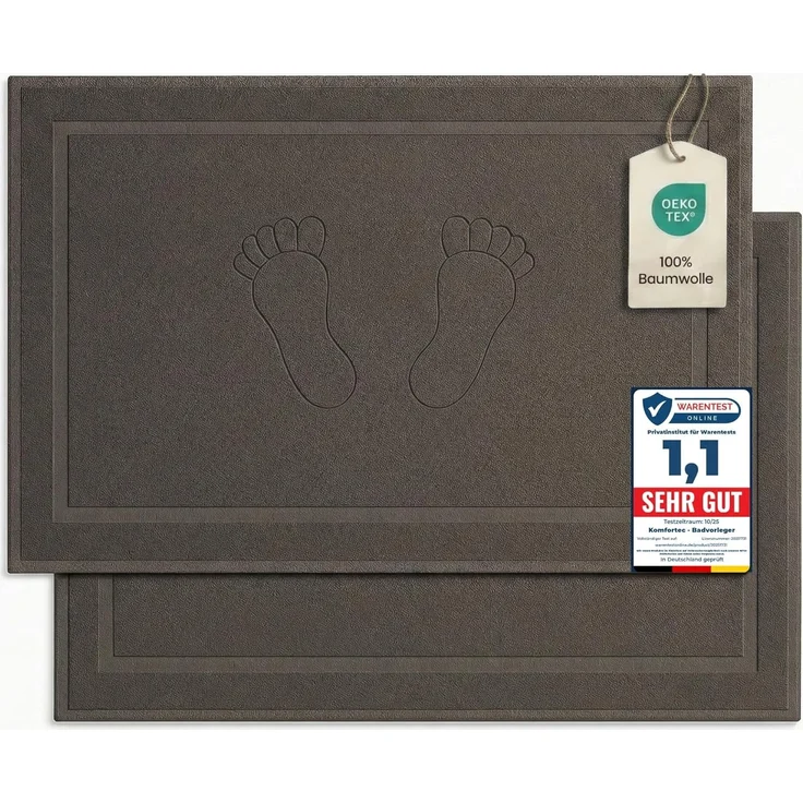 Komfortec Badvorleger Set 2 Teilig, Frottee Duschvorleger, Waschbar Duschmatte & Badteppich, 800 g/m² &100% Baumwolle, Saugfähig & Schnelltrocknend, 50x80 cm, Anthrazit Grau
