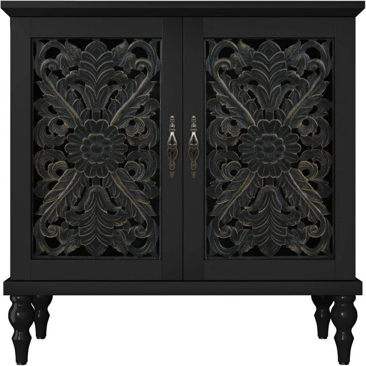 HOLTICO Kommode Vintage Sideboard Buffet Schrank mit Hohle Blumenschnitzerei (1 St), Akzent Schrank Holz Kommoden & Sideboards – Bild 3