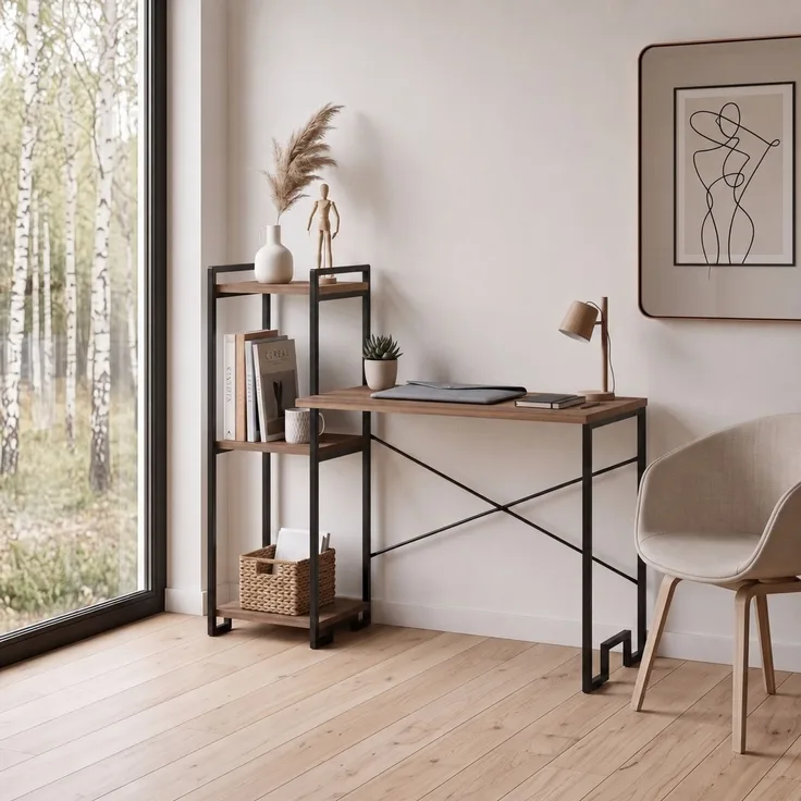 Skye Decor 'Velora - Atlantic Pine, Black' Schreibtisch, Atlantik-Kiefer / Schwarz, 125 x 108 x 45 cm