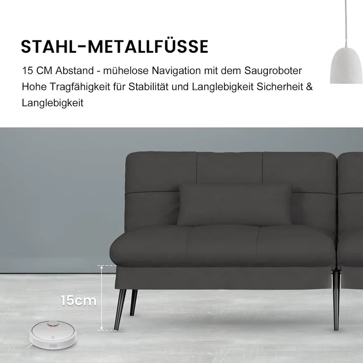 COMHOMA Sofa Schlafsofa mit Schlaffunktion, überzug Futon Klappsofa, Bettcouch, ecksofa, Couch Gästebett, 3-Sitzer Sofa, mit verstellbare Rückenlehne aus Stoff Schwarz – Bild 7