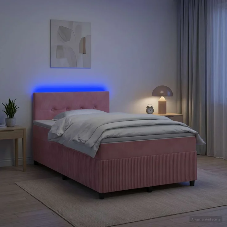 vidaXL Boxspringbett mit Matratze mit Kopfteil Rosa 120 x 200 cm Samt 3453124 – Bild 4
