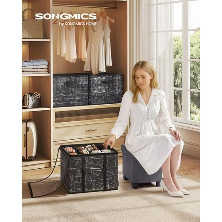 SONGMICS Schuh-Organizer, für bis zu 16 Paar Schuhe, Schuhaufbewahrung, Griffe, transparenter Deckel, für Schlafzimmer Eingangsbereich Kleiderschrank – Bild 2