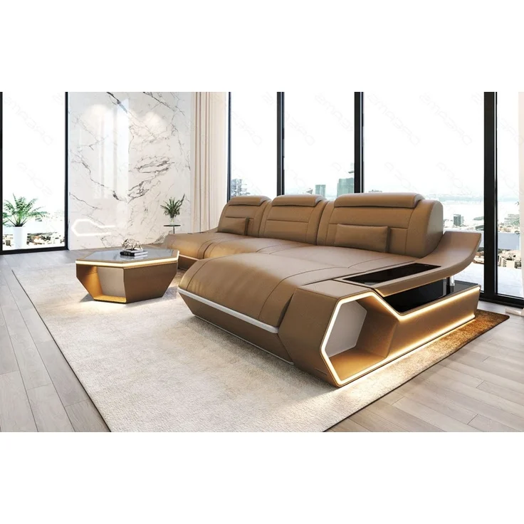 Ecksofa Toscano L Form - Echtleder - sandbeige-weiß - Rechts – Bild 2