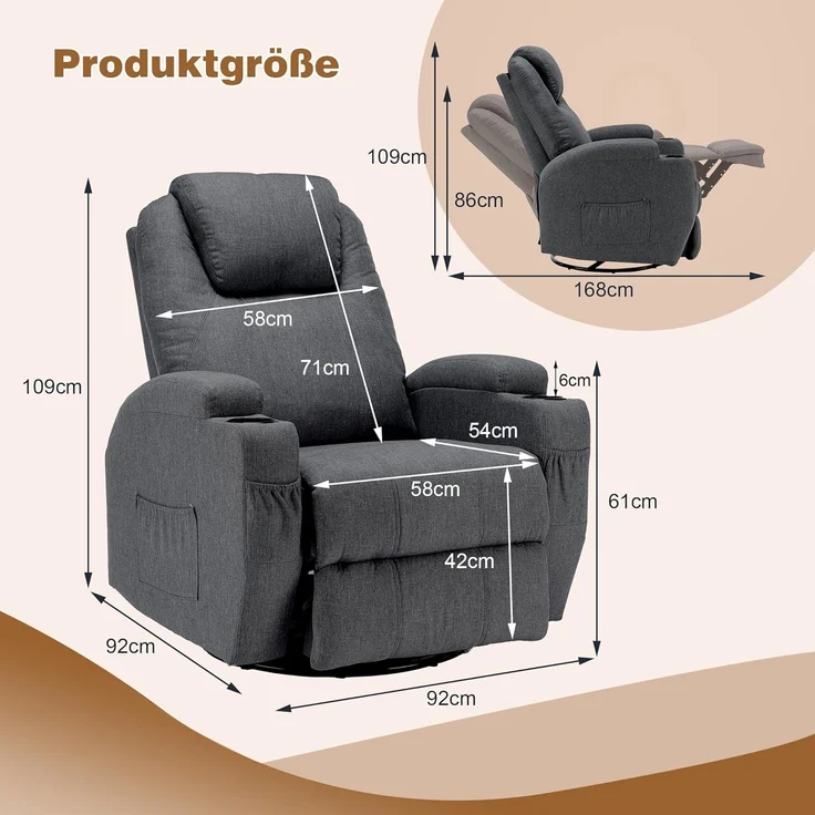 Thanaddo Massagesessel Relaxsessel Massagesessel Fernsehsessel, mit Liegefunktion – Bild 3