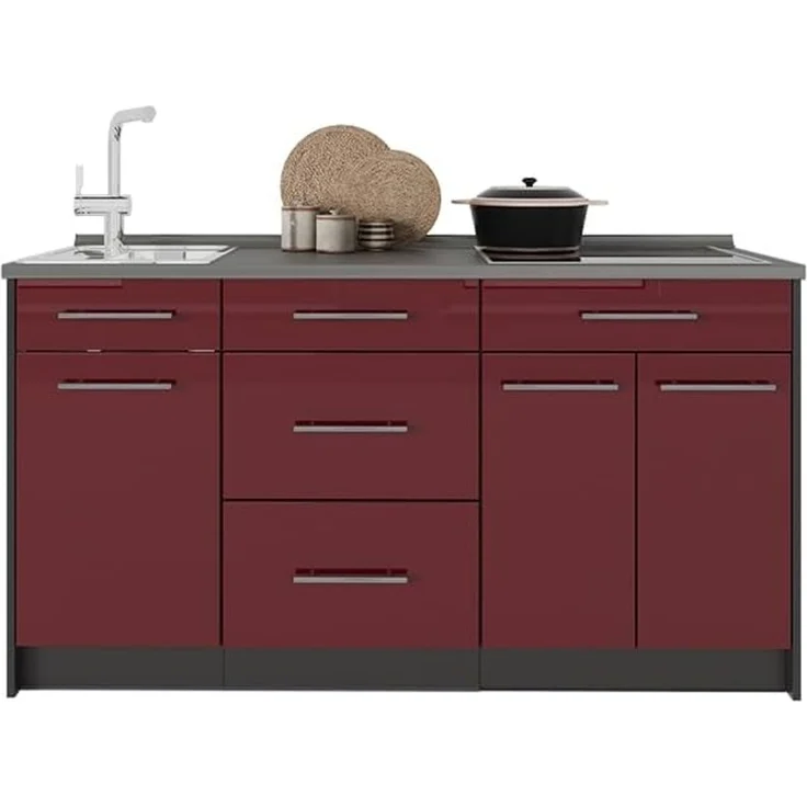 Küchenblock Fame-Line Bordeaux Hochglanz 150 cm, AP Marmor Vicco – Bild 8