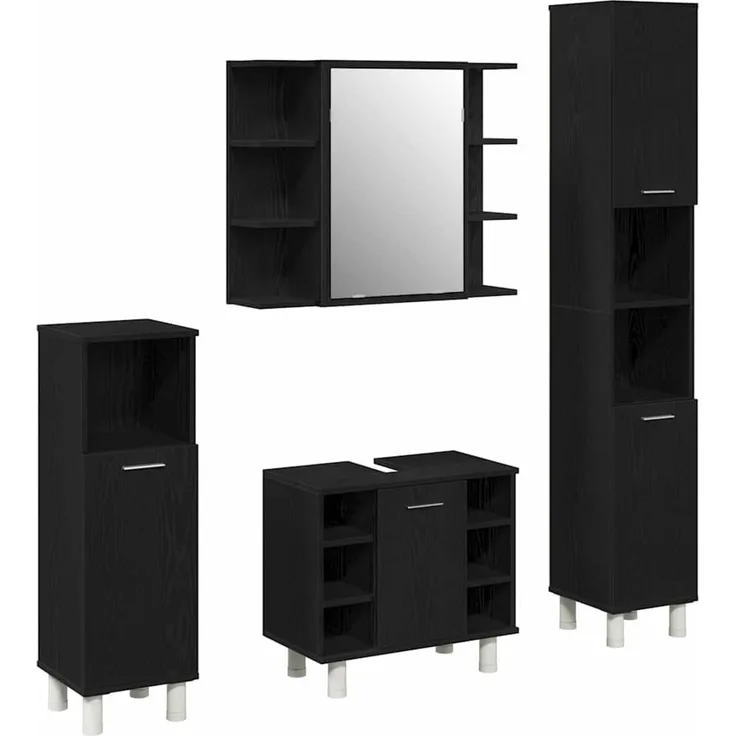vidaXL Badezimmermöbel-Set mit Regal 4 pcs Schwarz 30 x 30 x 179,5 cm 3333047