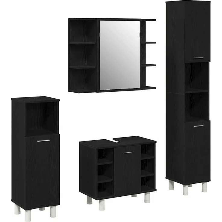 vidaXL Badezimmermöbel-Set mit Regal 4 pcs Schwarz 30 x 30 x 179,5 cm 3333047 – Bild 1