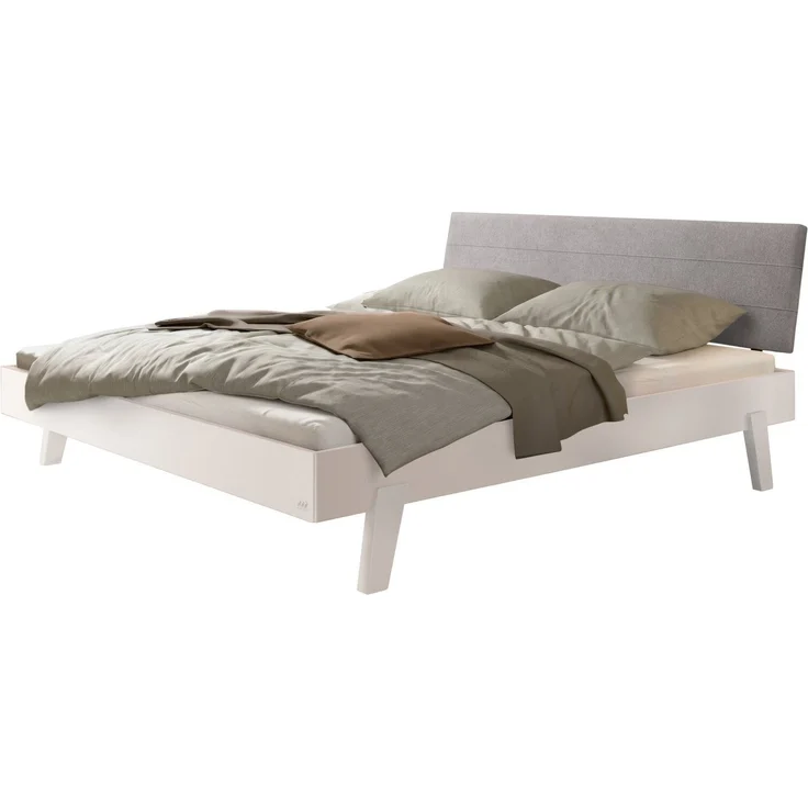 Hasena Polsterbett Vasto Weiß mit Kopfteil Light Grey 140x200 cm, Fußhöhe 20 cm MDF weiss deckend – Trento – Bild 1