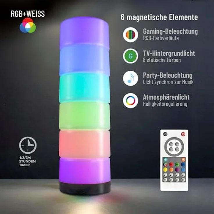 X4-LIFE X4-LIFE RGBIC LED-Dekoleuchte aus 6 magnetischen Elementen, Musik-Synchronisation, dimmbar, Auto-Modus, 7 statische Farben + Weißlicht – Bild 3