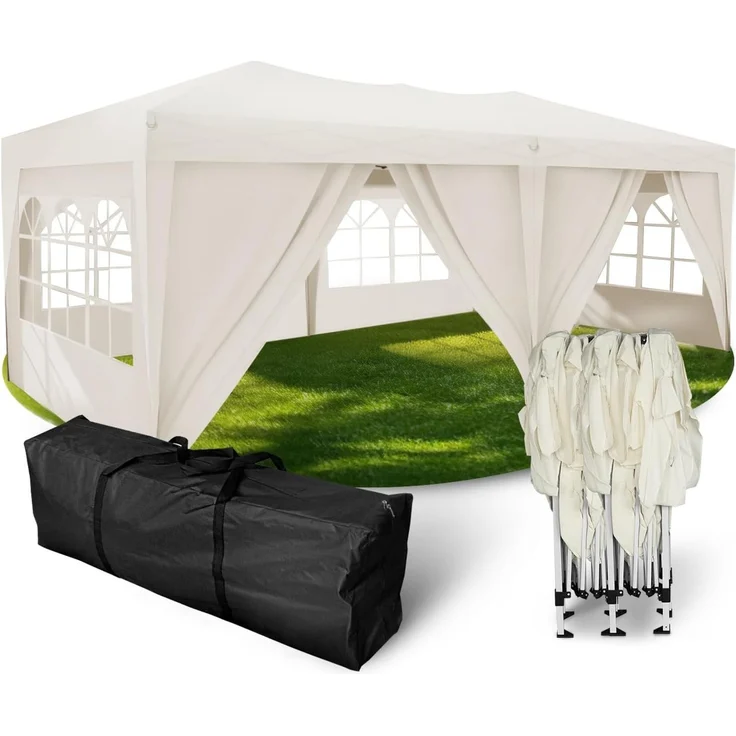 Kronenburg Faltpavillon wasserdicht Pavillon mit 6 Seitenteilen, Gartenzelt, 3x6 m - mit UV Schutz 50+, Champagner – Bild 1