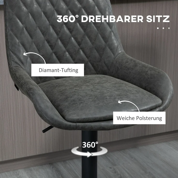 Barhocker Küchenhocker Designhocker, höhenverstellbar, mit Fußstütze, 51 cm x 59 cm x 117 cm, Dunkelgrau + Schwarz--Dunkelgrau--117x59x51cm--YOUDENOVA – Bild 8