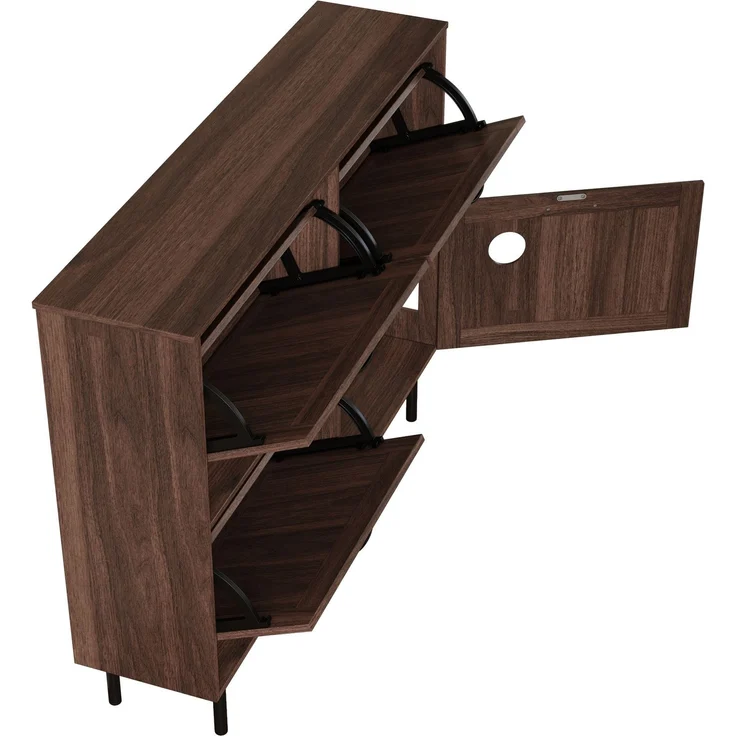 Merax Schmaler Schuhschrank mit 3 Klappen, mit Ablage für Tierspielzeug, Schuhregal, Schuhablage, Natural walnut – Bild 6