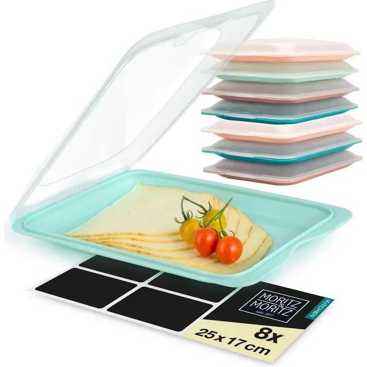 Moritz & Moritz Frischhaltedose 8er Set Aufschnittbox stapelbar - Frischhaltedosen bunt, Kunststoff, (Set, 8-tlg, Set), Inkl. 8 Sticker, mit Deckel für Optimales Frischhalten