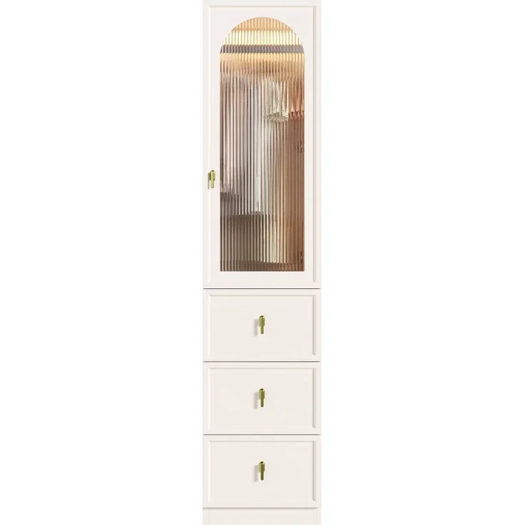 Kleiderschrank mit LED-Licht, Riffelglastür & 3 Schubladen, 45x48x200 cm, Weiß – Bild 8