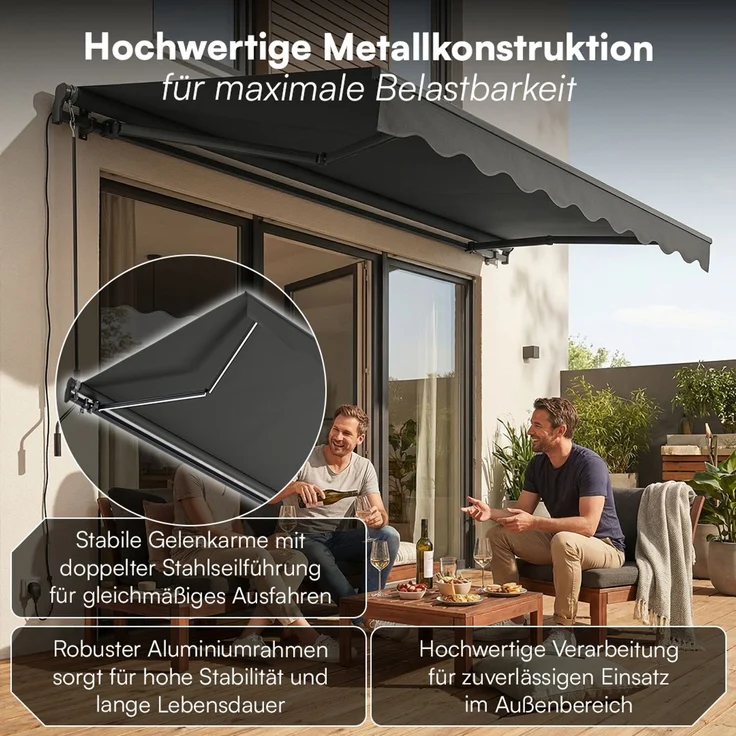 STEELSØN 'Kestria' elektrische Gelenkarmmarkise 250x200 cm mit LEDs, Markise anthrazit, Terrassenmarkise selbst montierbar – Bild 5