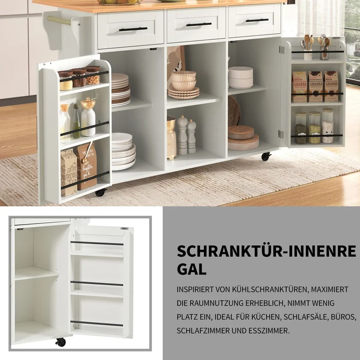 Küchenwagen B 139 x T 46(71) x H 91,5 cm mit klappbarer Arbeitsplatte und Stauraum – Bild 8
