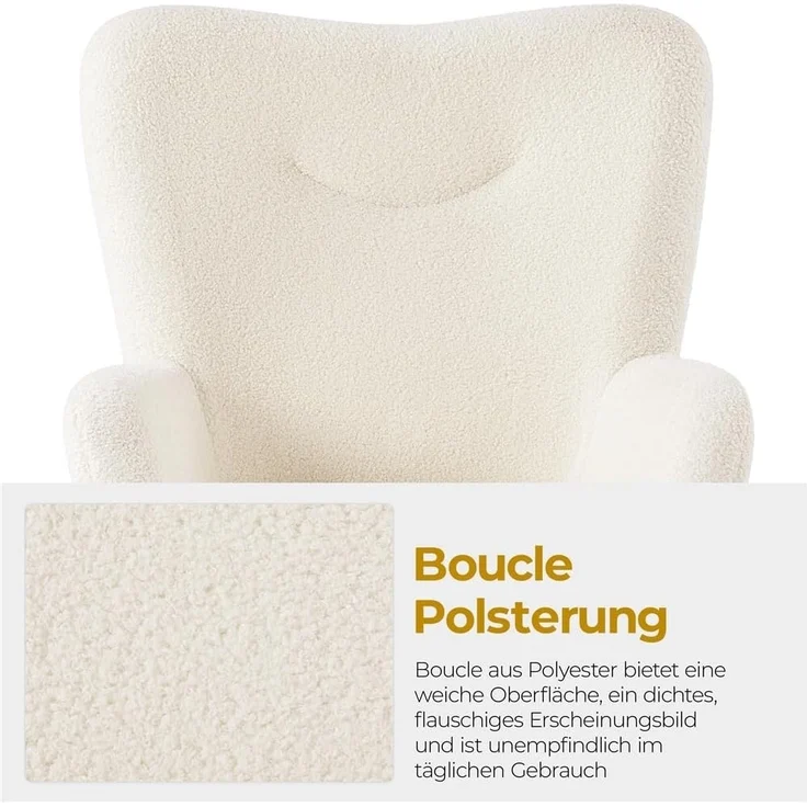 Yaheetech Sessel Ohrensessel mit Hocker aus Boucle-Gewebe, Relaxsessel mit Fußstütze, Loungesessel mit Klappbarer Rückenlehne, Fernsehsessel für Wohnzimmer/Schlafzimmer Elfenbein – Bild 9