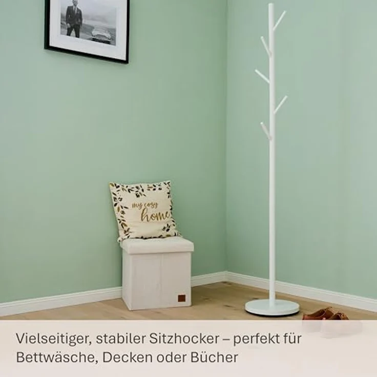 Love IT Store IT Premium Sitzhocker mit Stauraum - Hocker klappbar aus Leinen-Baumwolle - Verstärkt mit Holz - Belastbar bis 150 kg - Beige - 38 x 38 x 38 cm – Bild 6