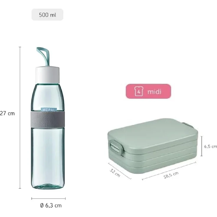 Mepal  Take a Break midi + Trinkflasche Ellipse 500 ml  Nordic Sage  Lunchbox mit Trennwand  ideal für Mealprep-kohlensäuregeeignet auslaufsicher  bruchfestes Material, Promotion-Set – Bild 4