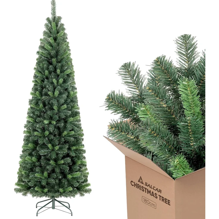 Salcar Künstlicher Weihnachtsbaum Bleistift Weihnachtsdeko Außen Künstlich Tannenbaum Schmal Christbaum, 180 cm mit 618 PVC Nadeln – Bild 1