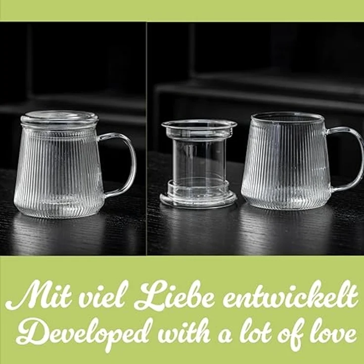 Goodwei Teeservice Teezubereiter aus Glas mit Filter und Deckel – Teetasse & Teekanne (1-tlg), 1 Personen, Borosilikatglas – Bild 6