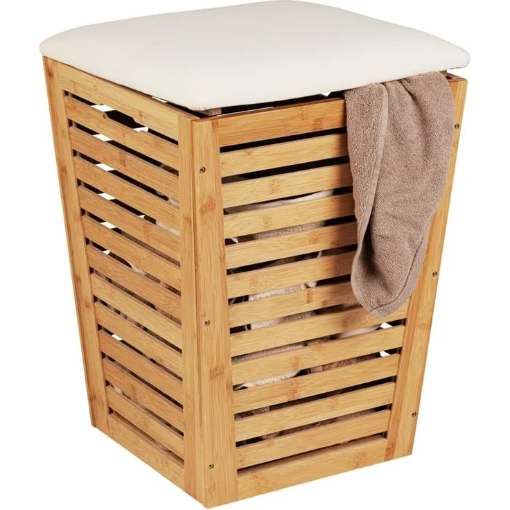 WENKO BAMBUSA Wäschekorb, Braun, mit Sitzpolster, aus Bambus – Bild 7